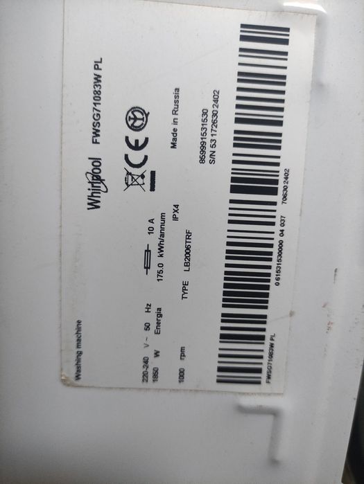 Pralka Whirlpool na części