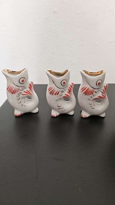 Karafka Ryba + 3 kieliszki, piękne, PRL