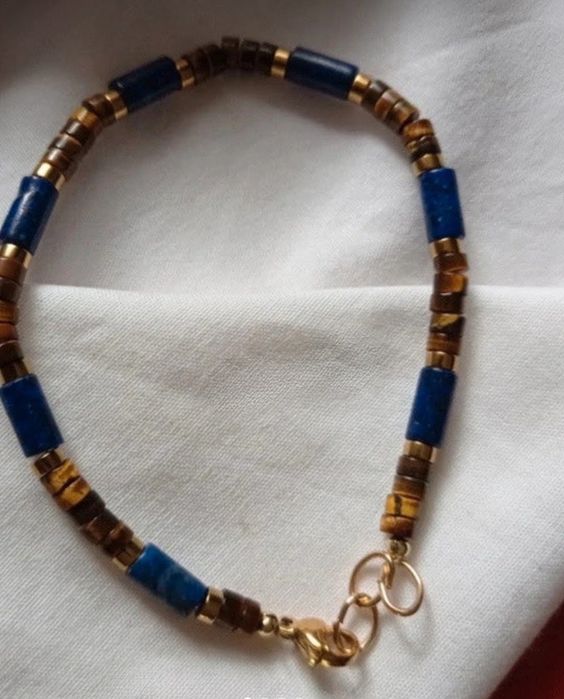 Pulseira de lápis lazúli e olho de tigre