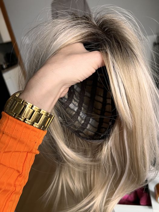 Peruka włosy blond grzywka gęsta jak naturalne nowa premium pasemka