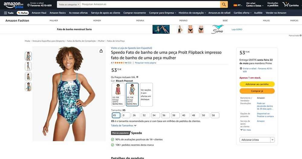 Speedo Fato de banho de uma peça Tam XS