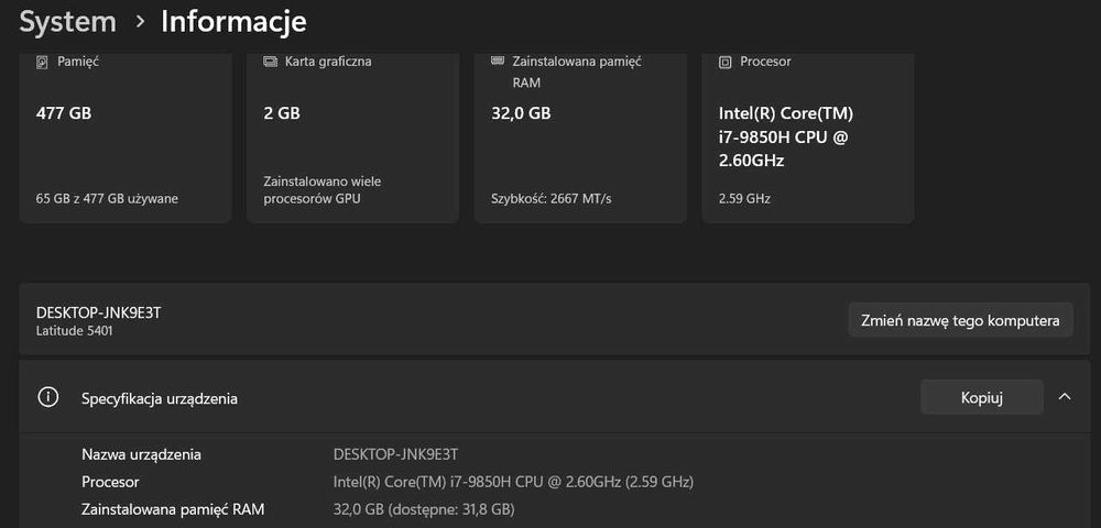 Dell Latitude 5401 i7-9850H 32GB DDR4 GeForce MX150 2GB 14.1" FHD