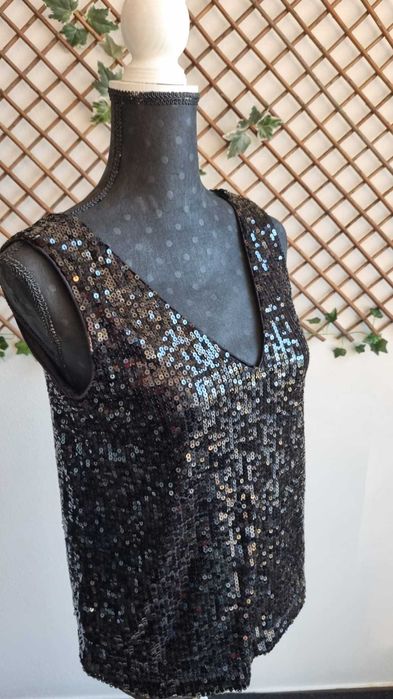 Top de Lantejoulas Preto C&A (Novo com etiqueta)