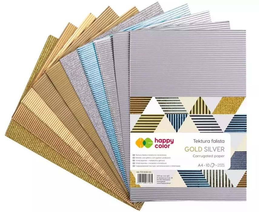 Tektura Falista A4/10  Gold/Silver Happy Color. Nowy Produkt
