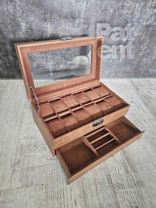 Brązowa szkatułka na biżuterię zegarki bransoletki na prezent duża