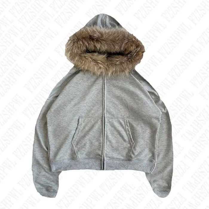 Y2K Zip up hoodie fur grey Серое Зип-худи с мехом: 2 100 грн