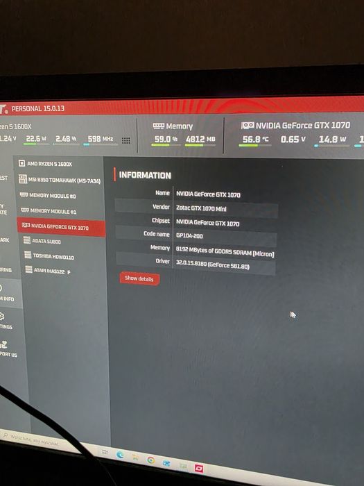 Gtx 1070, Ryzen 5 1600X, 8GB ram, ssd+HDD, komputer gamingowy