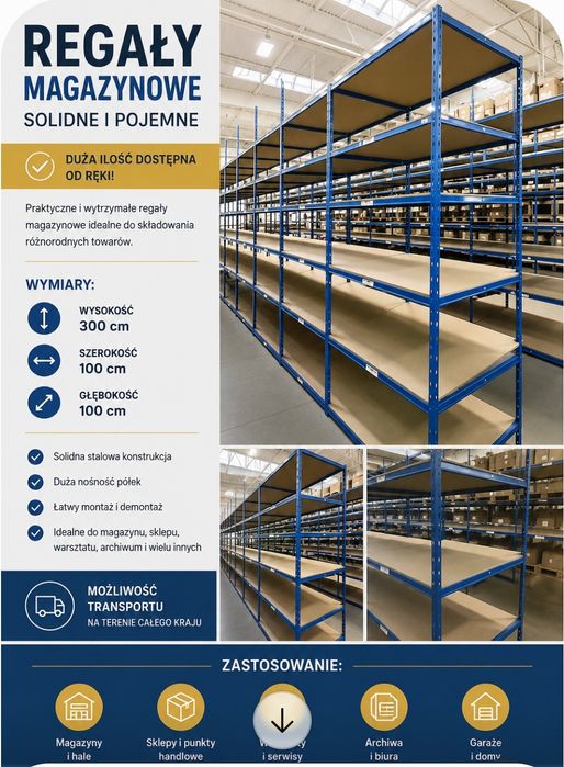 Duża ilość regałów 300cm wysokość