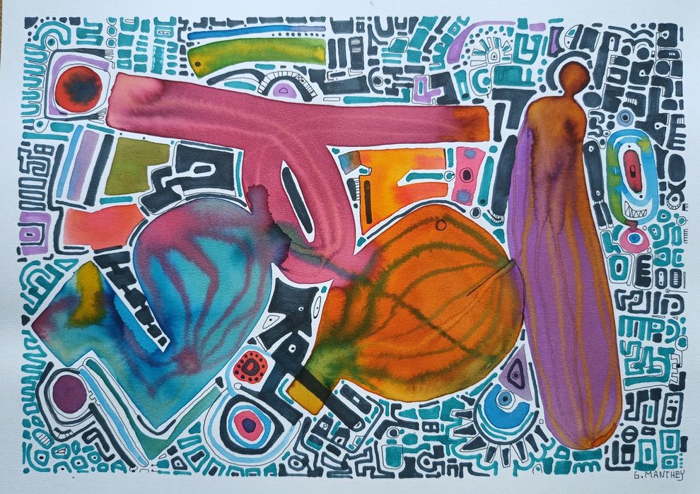 Obraz akwarelowy, akwarela, abstrakcja, praca autorska, format A3