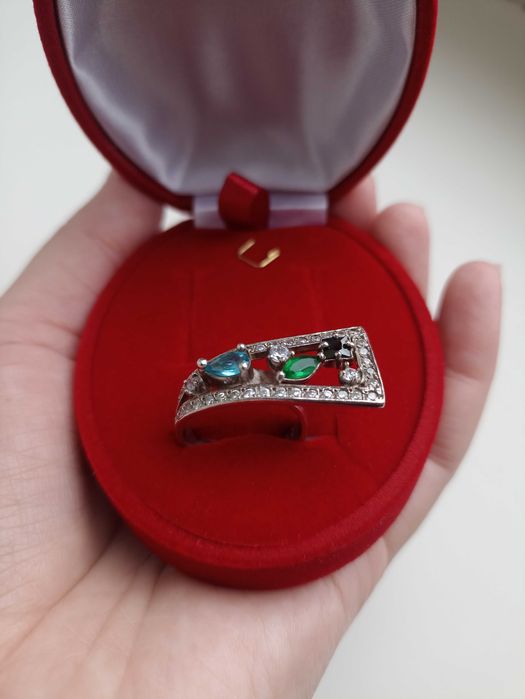 Серебряные сережки, гвоздики, пусеты "Перо", кольцо, серебро 925 пробы