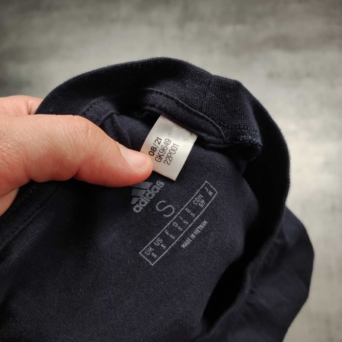 MĘSKA Granatowa Bawełna Adidas Codzienna Koszulka Haft Logo Casual