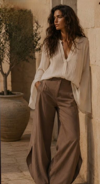 Круті бавовняно-лляні брюки Zara zw collection. Трендовий колір і фасон.