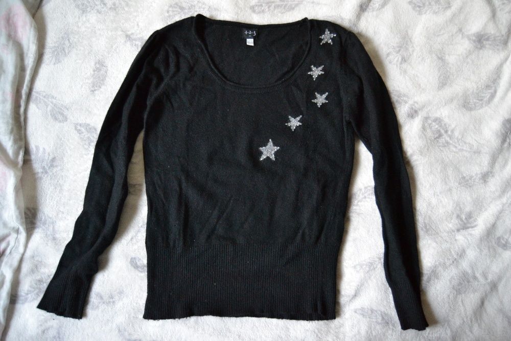 Czarny sweter 1 2 3 Paris Un Deux Trois gwiazdki 36 S 34 XS
