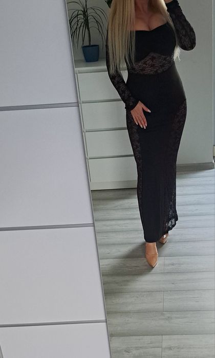 Sukienka czarna z koronka dluga rozmiar 38 M