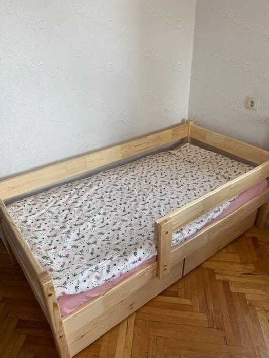 Дитяче ліжко з бортиком та Матрацом 80x190 натуральне дерево, ліжечко