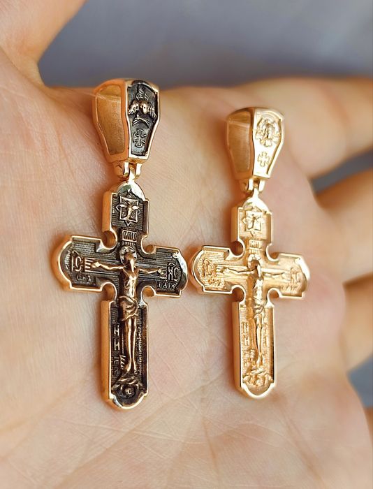 Отличный Новый Золотой Крест - Качественное Литьё , Чернение !