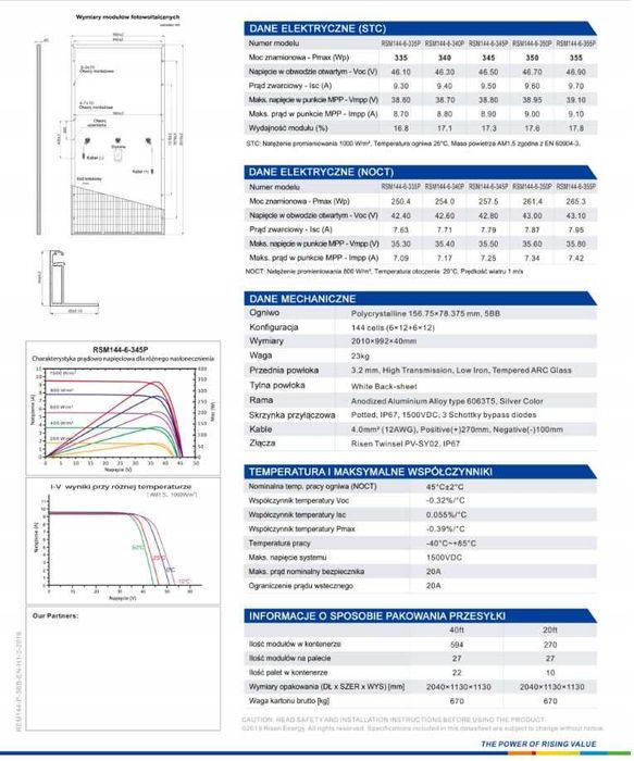 Moduł fotowoltaiczny Risen 340W Srebrna Rama 40mm