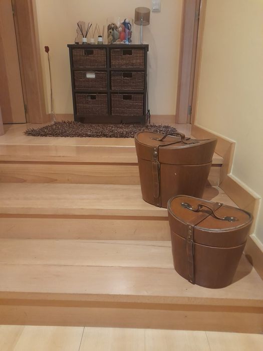 Caixas duas vintage de chapéus antigos pele.