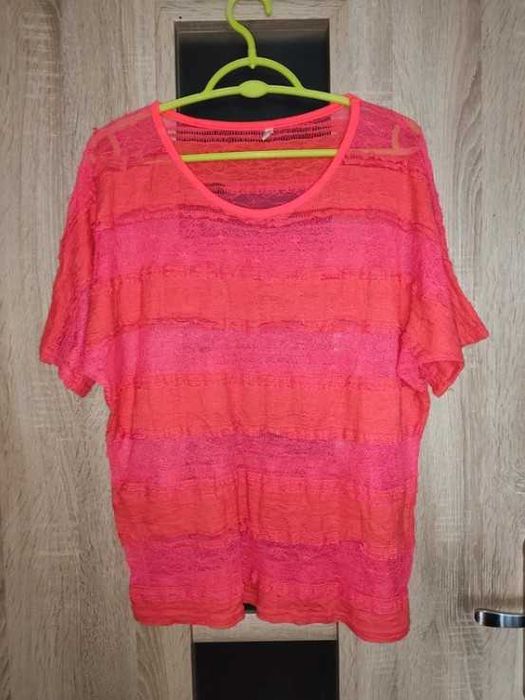 460. Różowa koralowa bluzka na krótki rękaw rozmiar M
