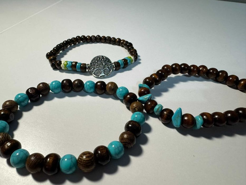 Trzy drewniane bransoletki drzewo życia boho (b6)