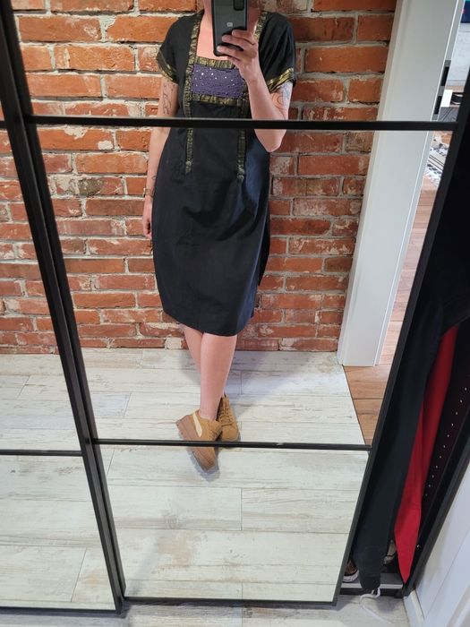 Długa czarna koszula boho handmade