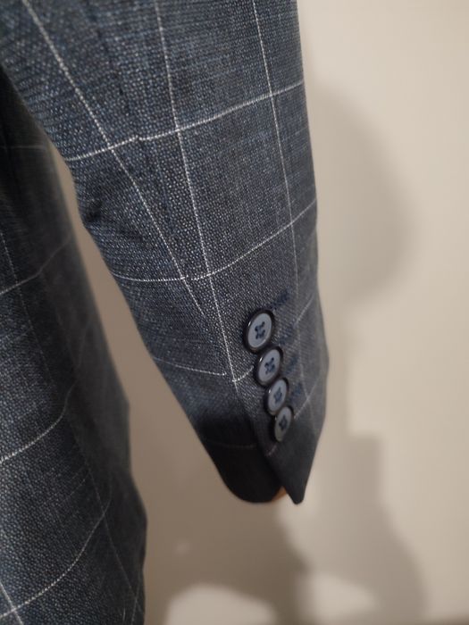 Marynarka męska w kratkę, elegancka stan IDEALNY krata, granatowa L