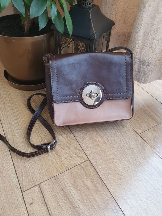 Torebka damska brąz z beżem skórzana