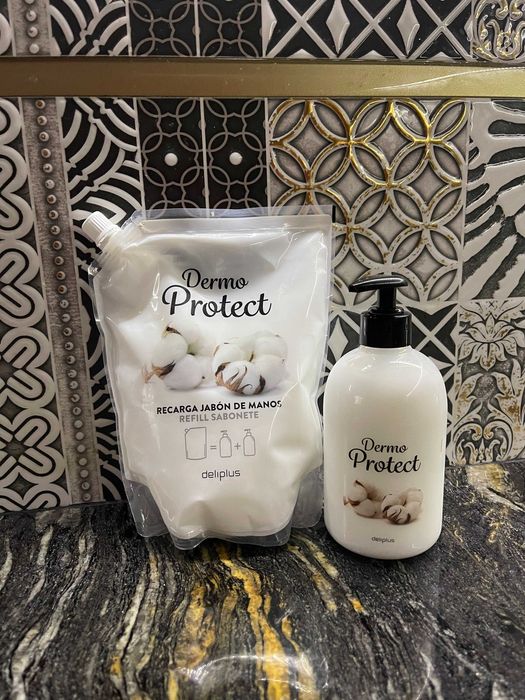 Dermo Protect . Mydło w płynie ochronne z wyciągiem z bawełny 500ml plus Uzupełniacz 1L Deliplus