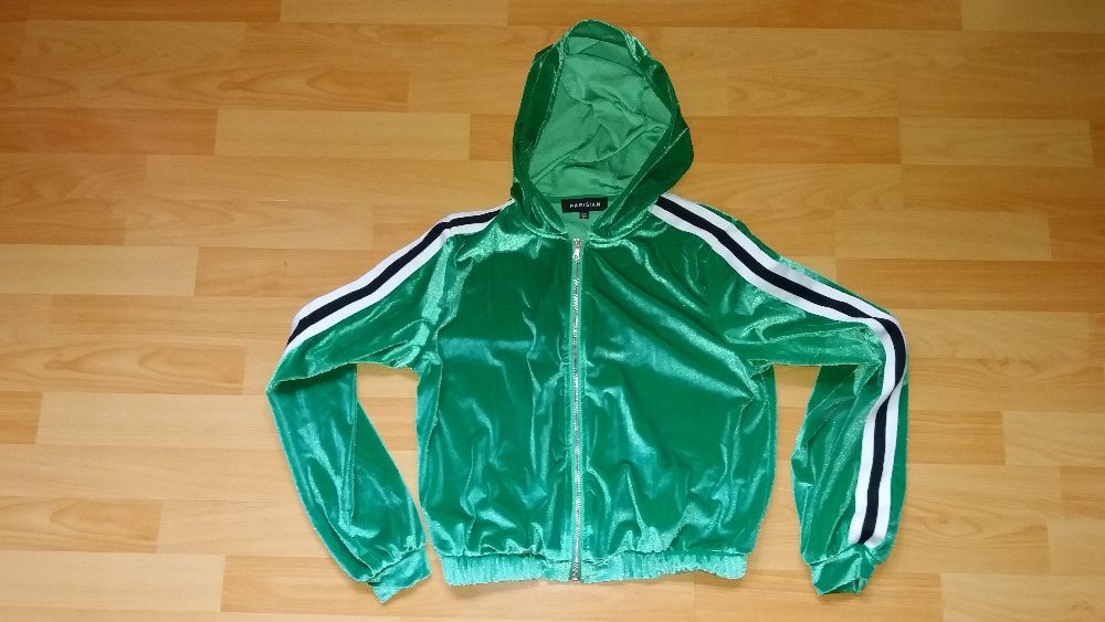 Modna bluza z kapturem,zielona;w paski.Elegancko-sportowa.M/L,Parisian