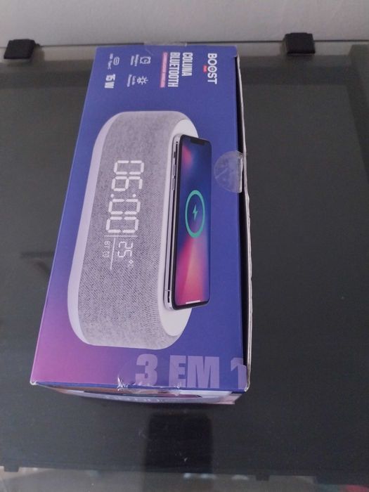 Coluna dupla com ligação bluetooth termómetro e relógio
