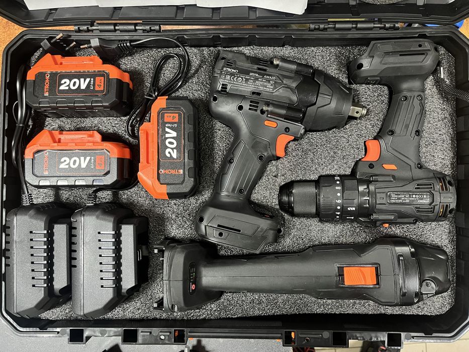 Набір 3в1 STROMO PA180SET Болгарка,Гайковерт,Шуруповерт 3АКБ 2 ЗП Кейс