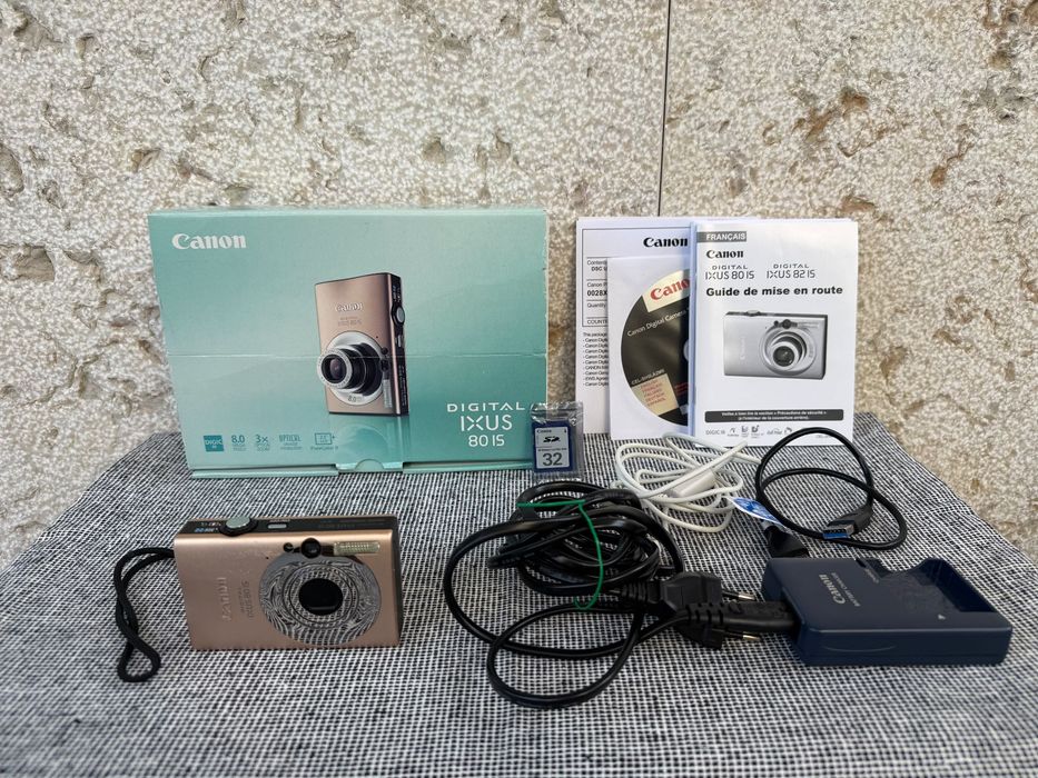 Câmara Fotográfica Canon Digital IXUS 80 IS – Caramelo / Tons Rosados – Conjunto Completo