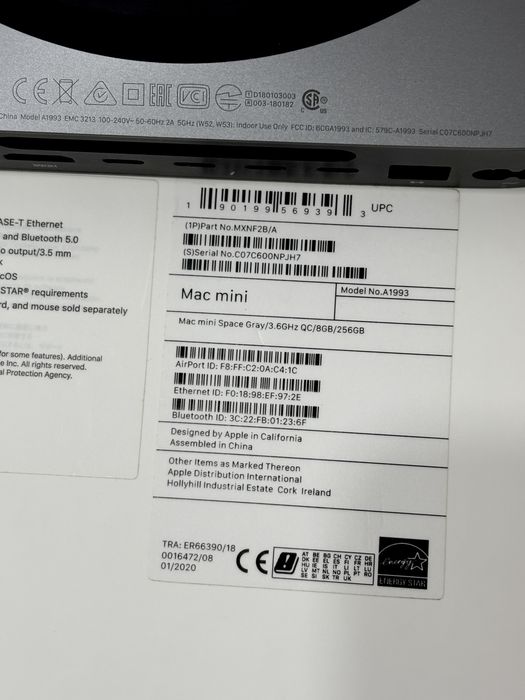 Apple Mac Mini 2018 Space Gray (A1993 64 GB max memory)