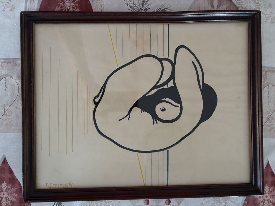 Quadro Assinado F. Menezes (1987) | Arte Moderna Abstrata | 40x32 cm