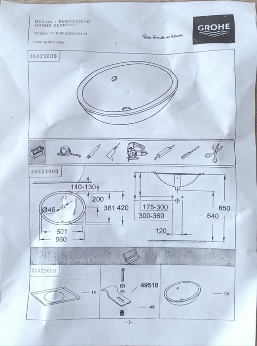 Grohe Bau Ceramic Umywalka 56x42 cm podblatowa biała
