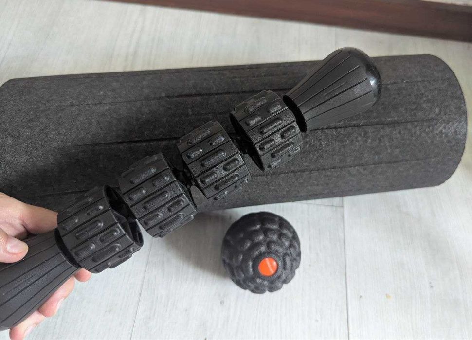 Conjunto de massagem 3 em 1, rolo liso, bola e stick, preto
