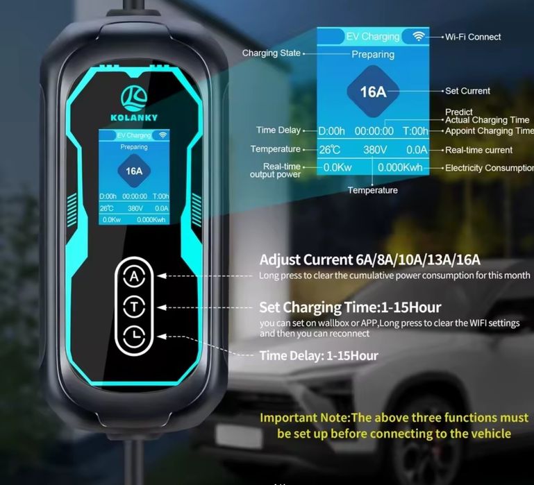 11kw wifi tuya smart home ładowarka kabel wollbox 3 fazy 5m