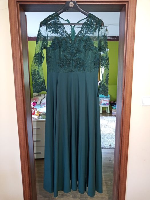 Długa sukienka butelkowa zieleń r. 46