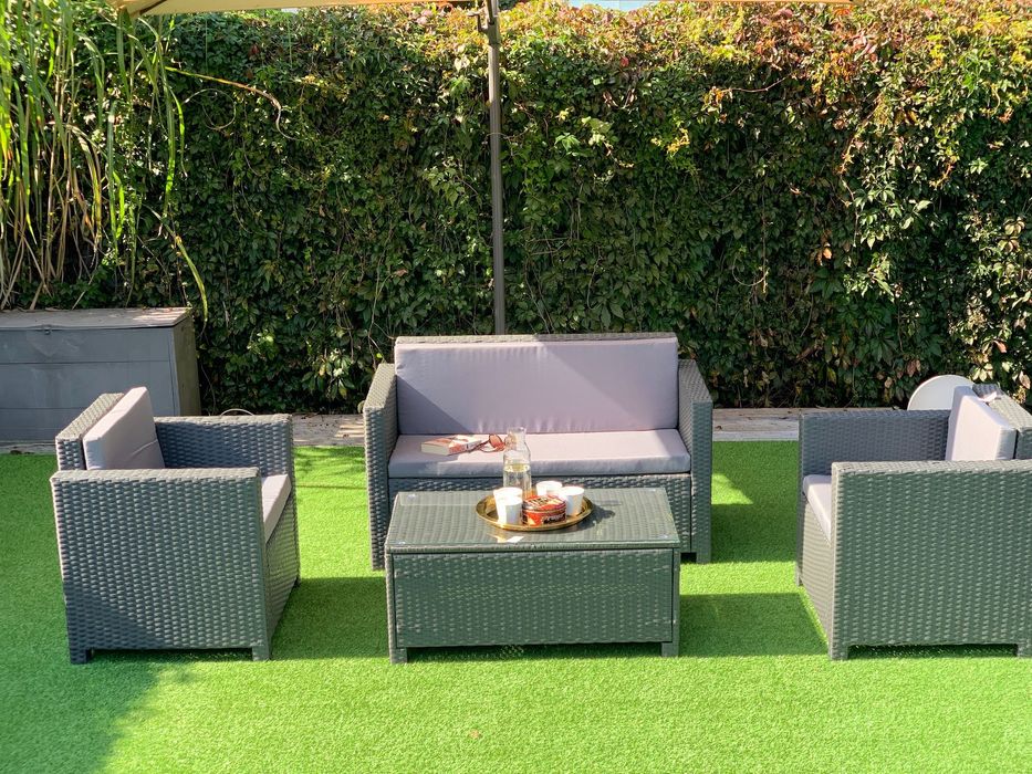 (Gd) Nicea zestaw technorattan brąz szary sofa 2xfotel ława