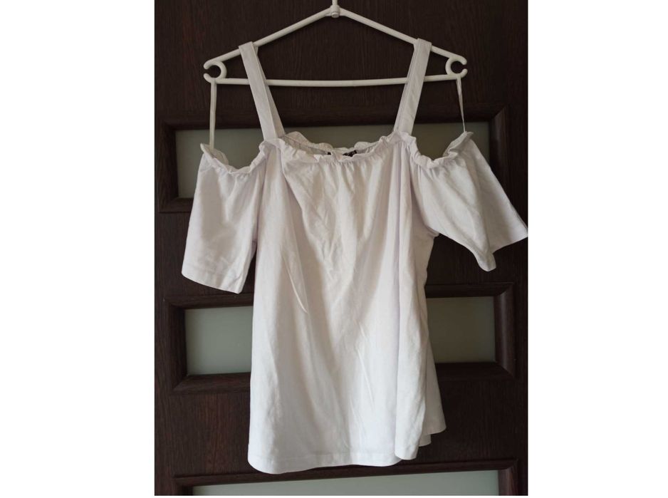 Letnia biała bluzka z krótkim rękawem Hiszpanka 40 L Janina z dziurką