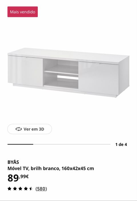 Móvel TV IKEA BYÅS branco brilho – muito bom estado
