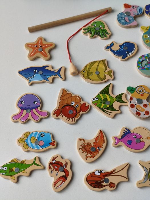 Набір дерев'яної рибалки. Годинник. Шнурівка. Абетка.