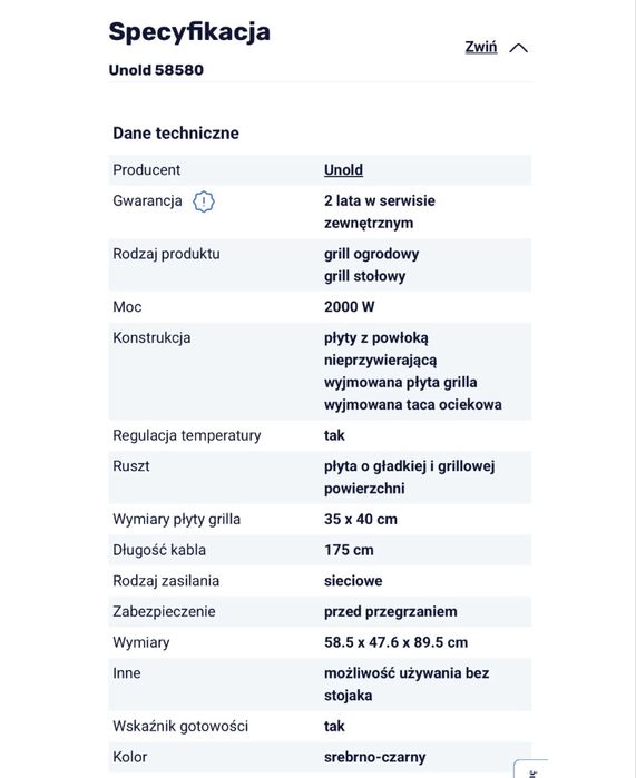Grill elektryczny Unold 58580 fabrycznie nowy