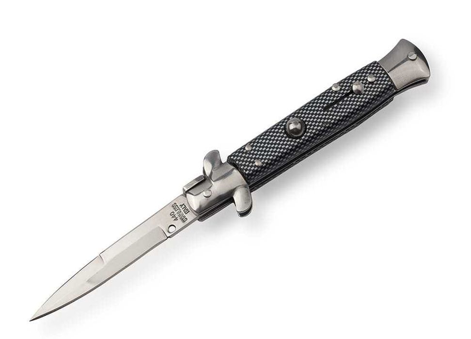Nóż sprężynowy Italy N-530 carbon – sycylijka, stal 440, frame lock