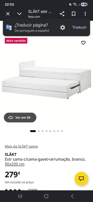 Cama Ikea SLÄKT solteiro dupla c/gavetas
Mais da SLÄKT gama
SLÄKT
Estr cama c/cama-gavet+arrumação, branco, 90x200 cm