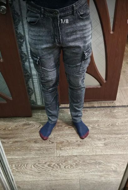 Темно-сірі джинси з багатьма кишенями XXL.  Камуфляж. Мото.