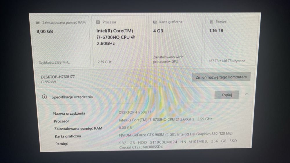 Laptop gamingowy Asus GL552VW GTX960M