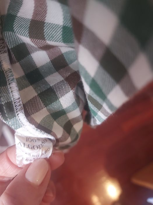 Camisa aos Quadrados Castanho e Verde Garrafa