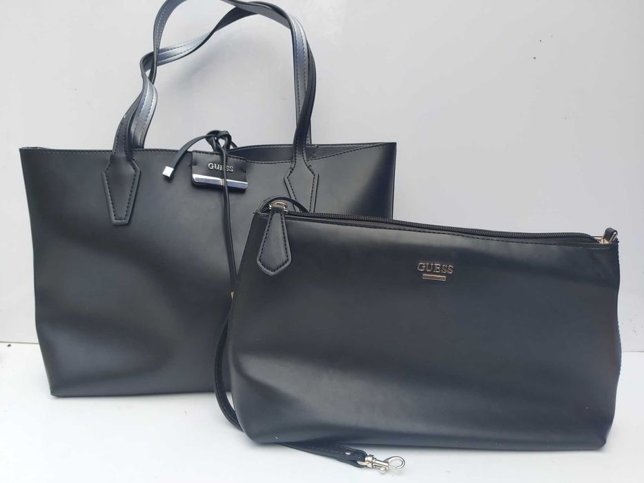 Torebka GUESS dwustronna torebki zestaw czarna srebrna 2w1