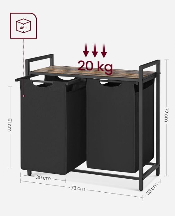 Kosz Na Pranie, 2 X 46L, 73 X 33 X 72 Cm Vasagle Blh201B01V1